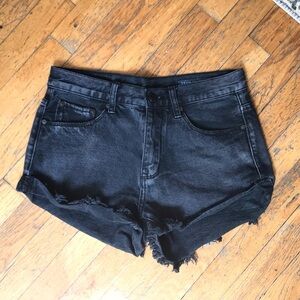 Denim Colab Washed Black Raw Hem Denim Shorts 26